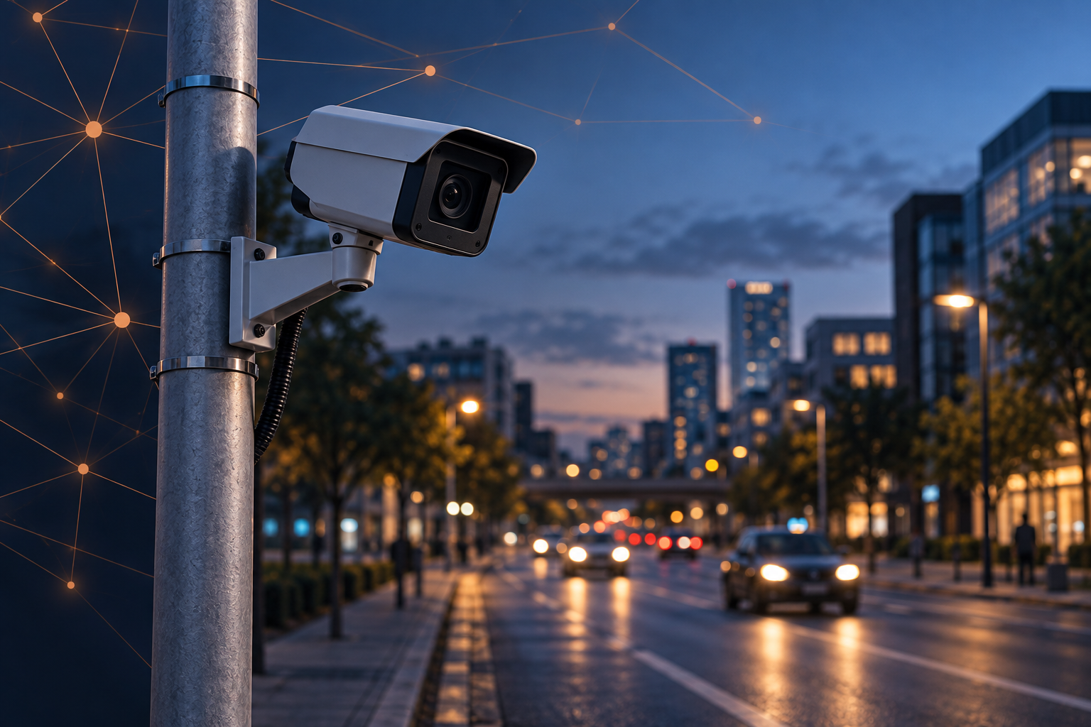 Illustration of a generic roadside camera at dusk